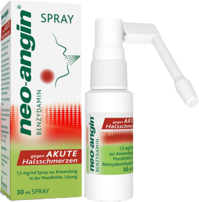 NEO-ANGIN Benzydamin Spray gegen akute Halsschmer.